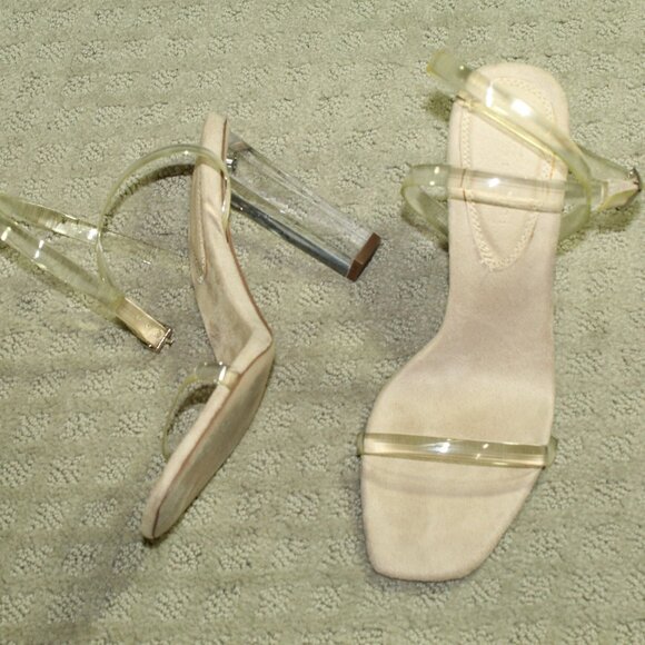 asos Women's 6 Clear Strap Acrylic Heel Square Toe 4" Heels - Picture 1 of 6